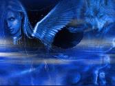 Mystisches Bild - blauer Mensch - Drachen - Wolf